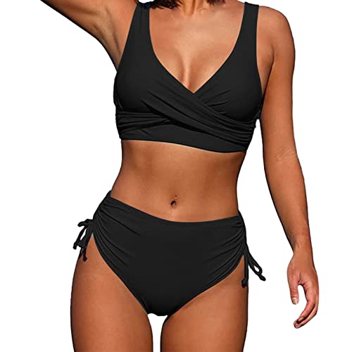 Pianshanzi Bikini Damen Sexy Kordelzug Side Bikini Sets mit hoher Taille Bademode Schnür-Tankini Oberteil High Waist Wickel Bikinihose Sommer Strandmode Schwimmkostüm