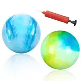 BLMHTWO 2 Stück PVC Bouncy Kickball，Regenbogen Ball 22.8 cm Sensorische Hüpfbälle mit Pumpe Hüpfende Spielkugel für Haus Strand Spielplatz Hinterhof(Blau, Gelb)