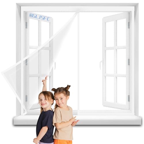 Fliegengitter Fenster Moskitonetz, 180x155cm Magnet Fliegengitter Balkontür, mit Seitlichen Aufbewahrungsstreifen, Kinderleichte Klebemontage Ohne Bohren, für Küche/Wohnzimmer/Schlafzimmer Weiß