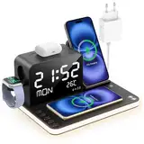 7-in-1 drahtloser Ladevorgang mit Smart-Clock, kompatibel mit iPhone 16/15/14/13/12 Aller Serien, Android-Smartphones, AirPods Pro/3/2 und iWatch, Schnellladegerät mit einstellbarem Nachttischlicht