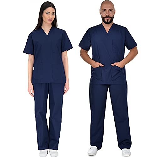 B-well Colombo Unisex-Schrubb-Set Schlupfkasack + Schlupfhose Set Medizin Arzt Uniform Schlupfjacke Oberteil mit Hose Medizinische Berufsbekleidung (M, Blau)