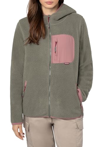 Sublevel Damen Fleecejacke mit Brusttasche – Bequeme Übergangsjacke mit Kapuze, Ideal für Outdoor-Aktivitäten Middle-Green L