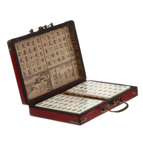 SAFIGLE Antikes Mahjong-reisespielset Tragbares Traditionelles Chinesisches Mahjong Mit Kompaktem Etui Und Anleitung Englisch Inklusive Würfeln Und Windanzeigern Für Unterwegs