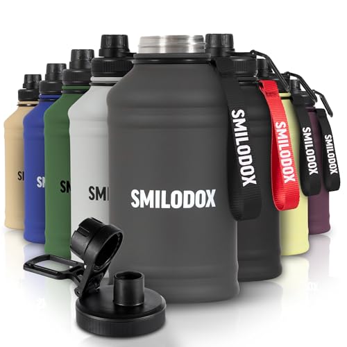 SMILODOX Edelstahl Trinkflasche 2,2 Liter - Extra Stark Sport & Fitness Wasserflasche mit Druckverschluss - BPA-freie Metal Sportflasche für Fitnessstudio, Bodybuilding, Outdoor, Wandern & Büro