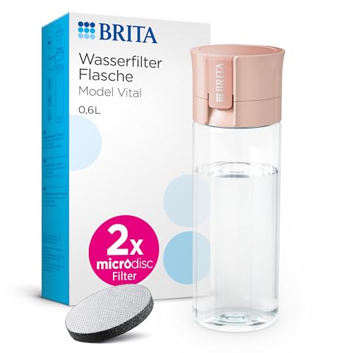 BRITA Wasserfilter Flasche Model Vital apricot (600ml) inkl. 2 MicroDisc Filter – Praktische Trinkflasche mit Wasserfilter für unterwegs, filtert Chlor & Bakterien beim Trinken/spülmaschinengeeignet