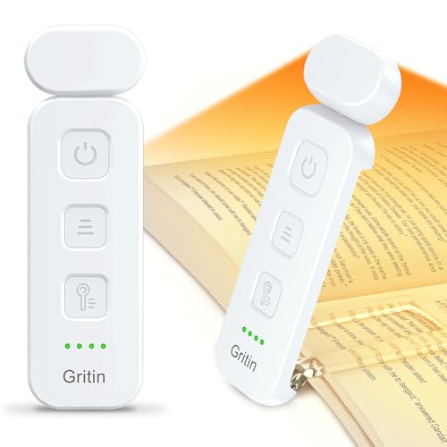 Gritin Leselampe Buch Klemme, Wiederaufladbare Buchlampe mit 7 LEDs, 3 Farbtemperatur & Stufenlos Dimmbare Klemmleuchte mit Extra 5 Helligkeitsstufen Modi, Lange Laufzeit Leselicht -Weiß