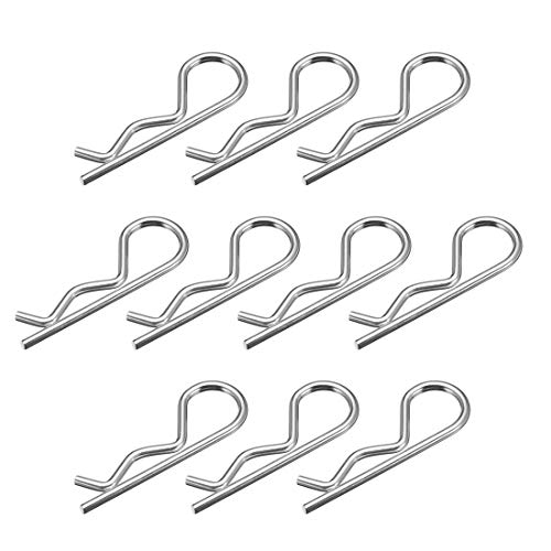 sourcing map 10 Stück Clip Stecknadeln R Förmiger Federstecker 3mm Draht Kohlenstoffstahl 60 mm Länge Anhänger Traktor Mäher Verschluss Hardware Silber Ton