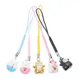TOYANDONA Japanischer Maneki Neko Glückskatze Handyanhänger Kupfer Winkekatze Schellen Glöckchen Handyschmuck für DIY Schlüsselanhänger Auto Tasche Geldbörse Rucksack Glücksanhänger Deko 5 Stück