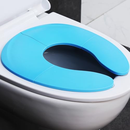 Faltbare Toiletten Sitz für Kinder Toilettensitz mit Booster, sichere und rutschfeste Kindertoilettensitzauflage, inkl. Reisetasche Ideal für das Toiletten Training BPA frei,Blau