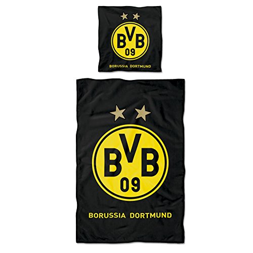 BVB Bettwäsche mit Logo, Baumwolle, Schwarz/Gelb, 135 x 200 x 2 cm