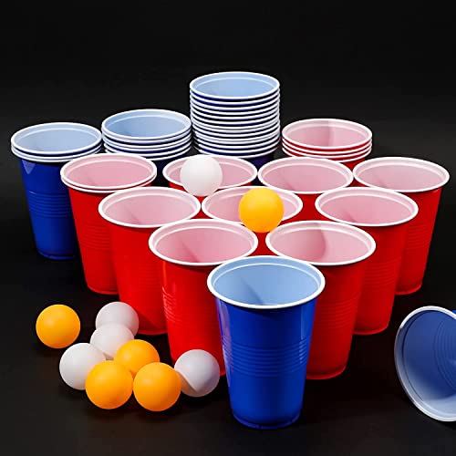 PIQIUQIU Beer Pong Becher, Bierpong Becher Set (50 Becher +5 Bälle) 473ml/16oz Wiederverwendbar Plastikbecher mehrwegbecher Partybecher