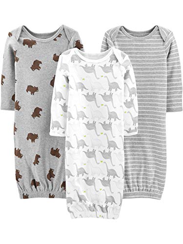 Simple Joys by Carter's Baby-Jungen 3-Pack Neutral Cotton Sleeper Gown Tragbare Decke, Bär/Dinosaurier/Streifen, 0-3 Monate (3er Pack)