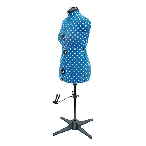Sewing Online Verstellbare Schneiderpuppe Blau mit Punktmuster 8-Teilige | Mittel (M) [Größe EUR 44 bis 48]