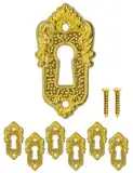 FUXXER® 6er Set Antike Schlüssel-Schilder und Schloss-Rosetten, Vintage Gold Design