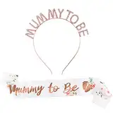 2 Stk Baby Shower Deko Set Mummy To Be Schärpe mit Haarreif Baby Shower Partydeko Babydusche Haarband Schwangerschaft Dekoration für Schwangere Werdende Mutter Geschenk Babyparty Deko (rosegold)