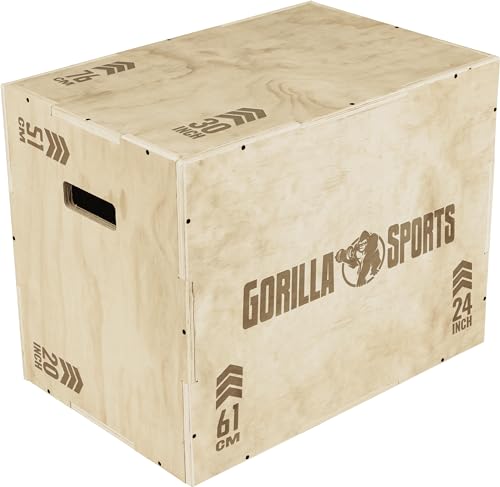 GORILLA SPORTS® Plyo Box - 24 Zoll, 61 x 51 x 76 cm, bis 200kg Belastbar, Holz, Braun - Jump Box, Sprungbox, Plyometric Plattform, Plyometrisches Cross-Training, Sprungkrafttraining, Plyobox, Gym