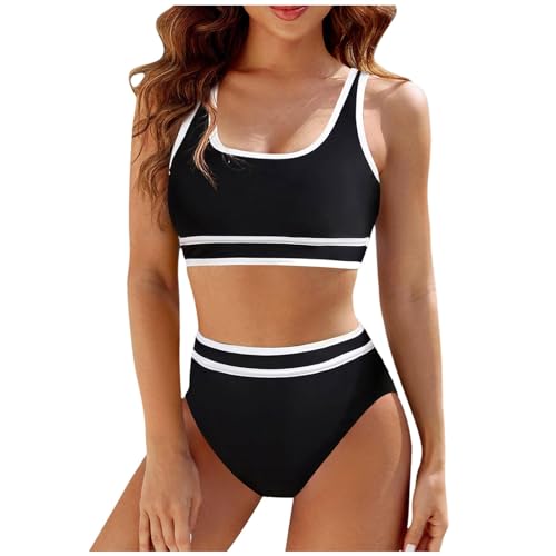 Generisch Sport Bikini Damen High Waist Bustier Bikini-Sets Racerback Swim Top Bikini Oberteil mit Triangel Swim Shorts Elegant Zweiteiliger Badeanzug Strandmode Swimsuit Sport Badeanzug für Damen