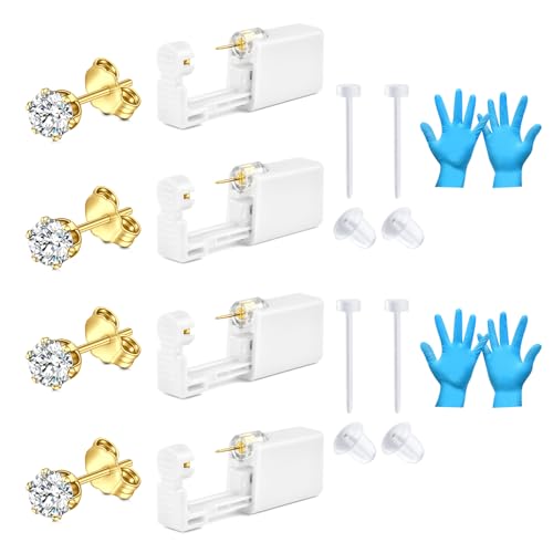 AceFun ohrloch stecher helix piercing Pistole set Gold Ohrpiercing Pistole, 4mm Tragus Piercing Pistolen set mit Ohrstecker Sicherheit Edelstahl fadenlos Knorpel Tragus Helix Monroe Ohrringe Schmuck