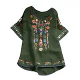 Musselin Bluse Damen Oberteile Modisch Boho Stickerei Tshirt Sommer Rundhals Leinenbluse 2024 Neu Kurzarm Pullover Große Größen T-Shirt Unregelmäßiger Saum Tunika Lose Comfy Shirt Tops für Frauen