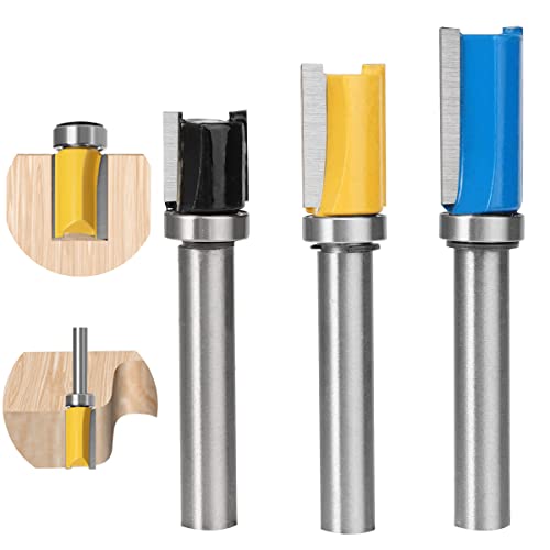 3 stück Bündigfräser 8mm Schaft, Bündigfräser Kugellager Oben, Kopierfräser, Nutfräser Router Bit, Bearing Flush Trim Bit, Profifräser Bündigfräser, für Holzbearbeitung Trimm Carving und Nutfräsen