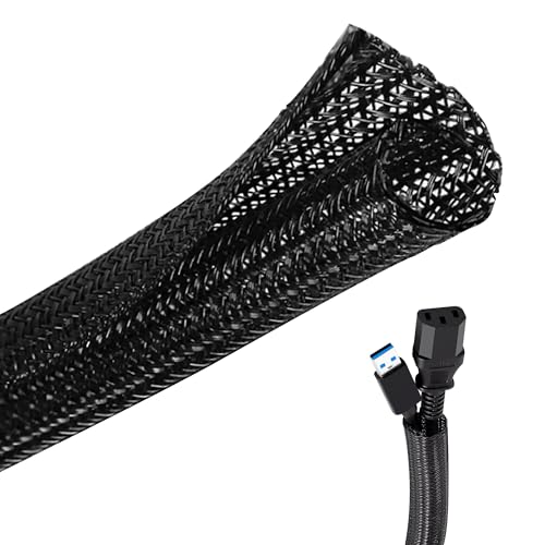 Taiyeestar 5m Kabelschlauch Schwarz, 5-10mm Kabelschutzschlauch, Kabel Verstecken, Kabelkanal Flexibel Gewebeschlauch, Kabelschlauch Selbstschließend für Schreibtisch, TV, Computer