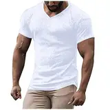 T-Shirts Für Herren Kurzarm V-Ausschnitt Shirts Freizeit Slim Fit Sommer Günstig Kleider Oversize Modern Basic T-Shirt Kleidung Clothes Outfits Weiss XL