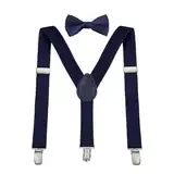 CXNXFD Kinder Hosenträger Fliege Set, Kinder-Hosenträger mit Elastischer Y-Form Verstellbar mit Clips (Blau)