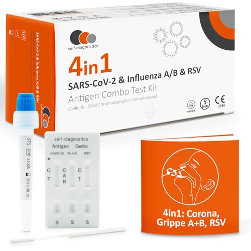 self-diagnostics 4in1 Antigen-Schnelltest für Laien | Test auf RSV, COVID-19, Influenza A & B | 5er Pack – Zertifizierter Heimtest für die ganze Familie