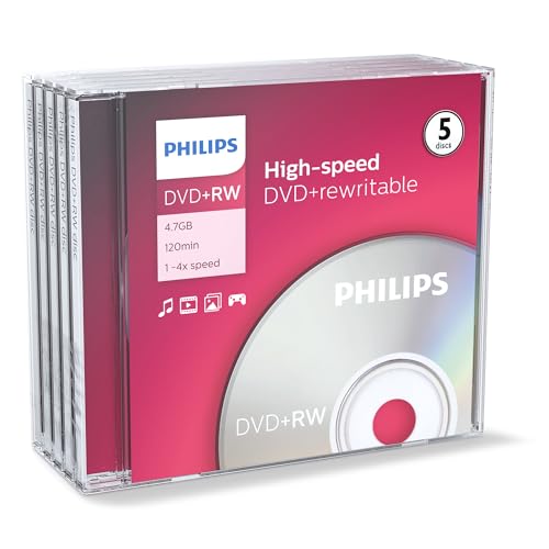 Philips DVD+RW Rohlinge High-Speed (4.7 GB / 120 Minuten Video, 1-4x Speed, 5er Jewel Case, rewritable / überschreibbar)