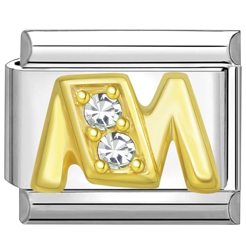 Quiges 9mm Italian Style Charm Modell Edelstahl Alphabet Buchstaben M für Italien Charm Armbänder