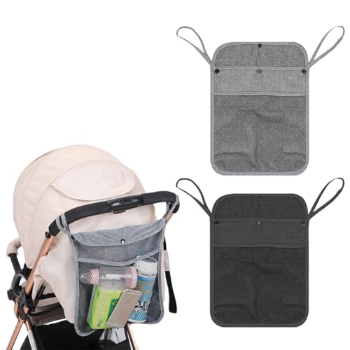 Kinderwagen Organizer, Kinderwagentasche, Buggy Organizer Tasche, 2 Stück Kinderwagen Zubehör, Kinderwagen Aufbewahrungstasche, Wickeltasche Kinderwagen, Baby Stroller Bag, Schwarz und Grau