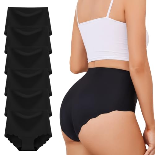 TDONE Unterwäsche Damen Nahtlos,Seamless Slips Damen Taillenslip Bequeme Nahtlose Frauen Unterhosen Women Unterwäsche Mittlere Bis Hohe Taille Aus Eisseide Atmungsaktiv Kühl Sexy 6er Pack