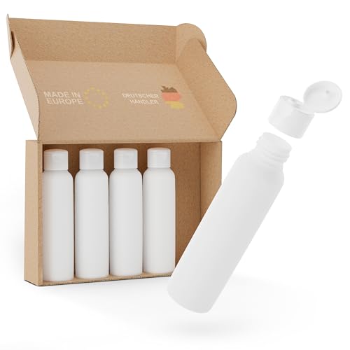 Kunz Packaging Reiseflaschen 100 ml Flaschen für Flugzeug Reisen - 5er Set Reiseflaschen zum Befüllen - Reisebehälter für Flüssigkeiten - Silikonfreie Travel Bottles (5er Set)