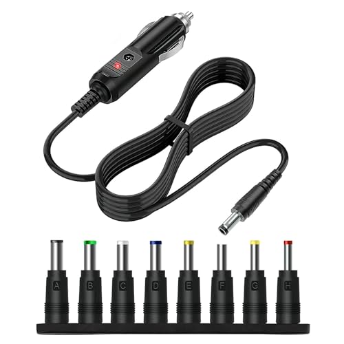 12V 5A Universal Auto DC Netzteil Adapter 5.5x2.1mm Mit 1.5m Kabel, Hohlstecker Adapter Mit 8 Adaptersteckern, KFZ Ladegerät Netzkabel Zigarettenanzünder Stecker Für DVD Player GPS Tablet Kamera
