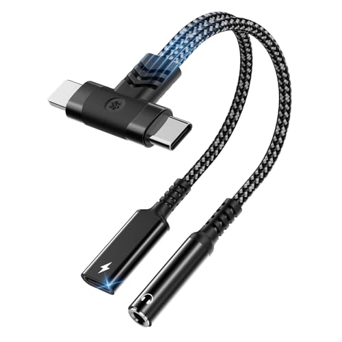 2 in 1 Lightning + USB C auf Klinke Adapter und Laden PD 60W Kopfhörer Adapter Lightning Typ C auf 3.5mm Audio Aux Kabel Dongle HiFi mit DAC-Chip für iPhone Samsung Hua-wei(iPhone Kann Nicht anrufen)
