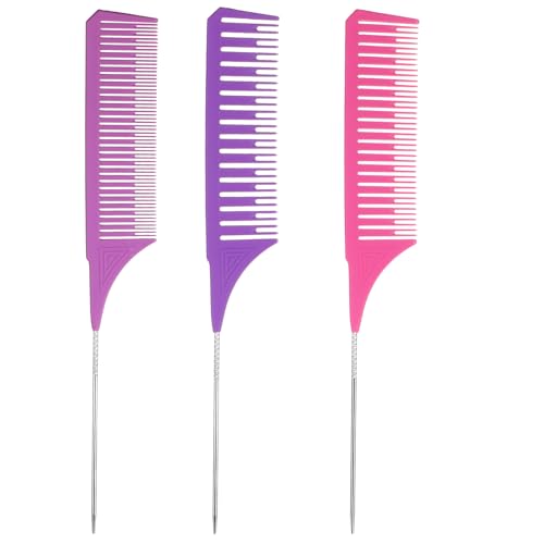 HJZHII 3 Größen Strähnenkamm,Stielkamm Styling Kamm Frauen Comb Haarkamm Friseur für Friseursalon Strähnchen Farbe Comb Set Blondierungspulver Set Färbekamm Professionelle Highlight(Bunt)