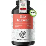 NATURE LOVE® Bio Ingwer Kapseln - 650mg Ingwerwurzel pro Tagesdosis - 9 Monate Reichweite - vegan, hochdosiert, Bio-Qualität - laborgeprüft und in Deutschland produziert