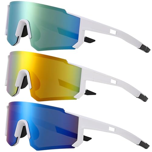 Utensilsto 3 Stück Schnelle Brille Herren Damen Fahrradbrille UV 400 Sportbrille Sport Sonnenbrille Laufbrille MTB Fahrrad Brillen für Herren Rennrad Fahrrad Ski Rave Golf Outdooraktivitäten (weiß)