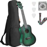 Ukulele Kinder Erwachsene, Gitarre Kinder 21 Zoll, Sopran Ukulele Handcraft, Mahagoni Holz Hawaii Gitarre mit Saiten Gurt Plektren Gigbag, Kleine Instrument Anfänger Kindergitarre ab 6 Jahre, Grün