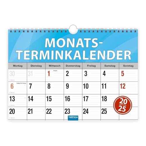 Trötsch Monatsterminer Monatsterminkalender 2025 mit Wire-O-Bindung: Monatskalender Planer Bürokalender Terminer