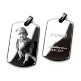 Diamandi Dog-Tag Kette mit Foto-Gravur I Ihr Bild + Text gravieren I Personalisierter Ketten-Anhänger mit Kugelkette in Silber