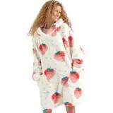 BEDSURE Decke mit ärmeln Kuscheldecke, Geschenke für Frauen Frau Hoodie Decke Damen, Tragbare Decke zum Anziehen Erwachsene,Warm Weich 95x85cm Erdbeere Printed