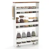 GIANTEX Nischenregal 13cm breit, Küchenregal Küchenschrank Küchenwagen, Nischenschrank Nischenwagen auf Rollen, Badregal Rollwagen Holz 4 Etagen, Schmales Regal für Küche, 47,5 x 13 x 80,5 cm