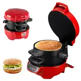 Sandwich Toaster Burger Maker, Effiziente Antihaft Heizplatten, mit Eierringe und Zeitschaltuhr, Spülmaschinenfest, Perfekt Für Hamburger, Waffeln Snacks Und Ein Schnelles DIY (Red)