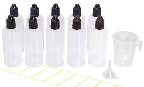 Beilheimer 10x Tropfflasche 100ml mit Gratis Trichter, Messbecher und Etiketten. Reiseflasche Handegepäck. Plastikflasche für Liquids