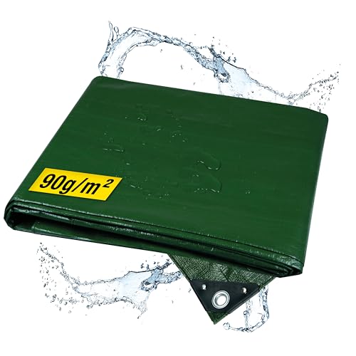 horizont Abdeckplane wasserdicht 90g/m² 3x6m mit reißfesten Ösen, Sandkasten und Pool Abdeckung, Gewebeplane für Auto, Motorrad, Fahrrad - robuste Abdeckfolie für den Außenbereich, grün