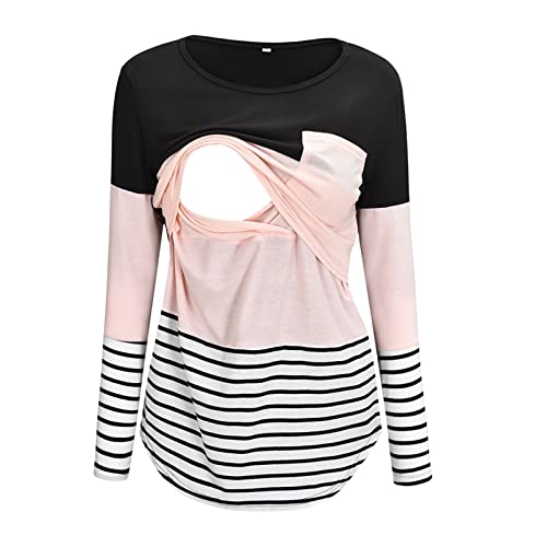 TUQIDEWU Damen Umstandsmode Schwangerschaft Langarm Solid Tops Bluse Knopf Winter Schwangerschaft Sportkleidung Schwangerschafts Kleidung Oberteile für das Stillen Baumwolle Umstandsoberteile