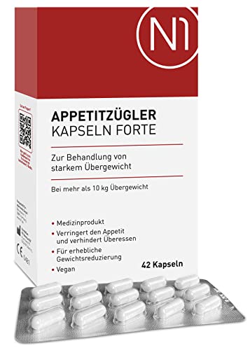 N1 Appetitzügler FORTE - Medizinprodukt zur Behandlung von starkem Übergewicht - Diät, Appetitzügler stark schnelles Abnehmen, Abnehmen Tabletten schnell, 42 Kapseln