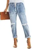 Alaster Queen Jeans Damen Mode Boyfriend Jeans Damen Hohe Taille Und Lockere Passform Denim Hellblau XL