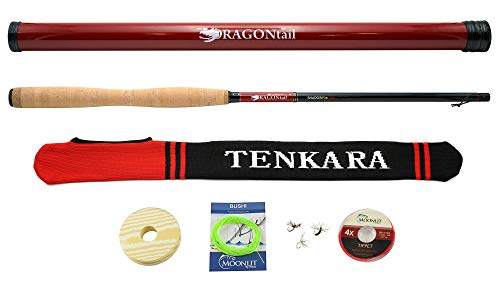 DRAGONtail Tenkara Shadowfire 360 30,5 m Tenkara Fliegenfischrute Plus komplettes Starterpaket – Fliegen, Vorfach, Tippet, Schnurhalter, Aufbewahrungsrohr und Rutensocke von Dragon Tenkara